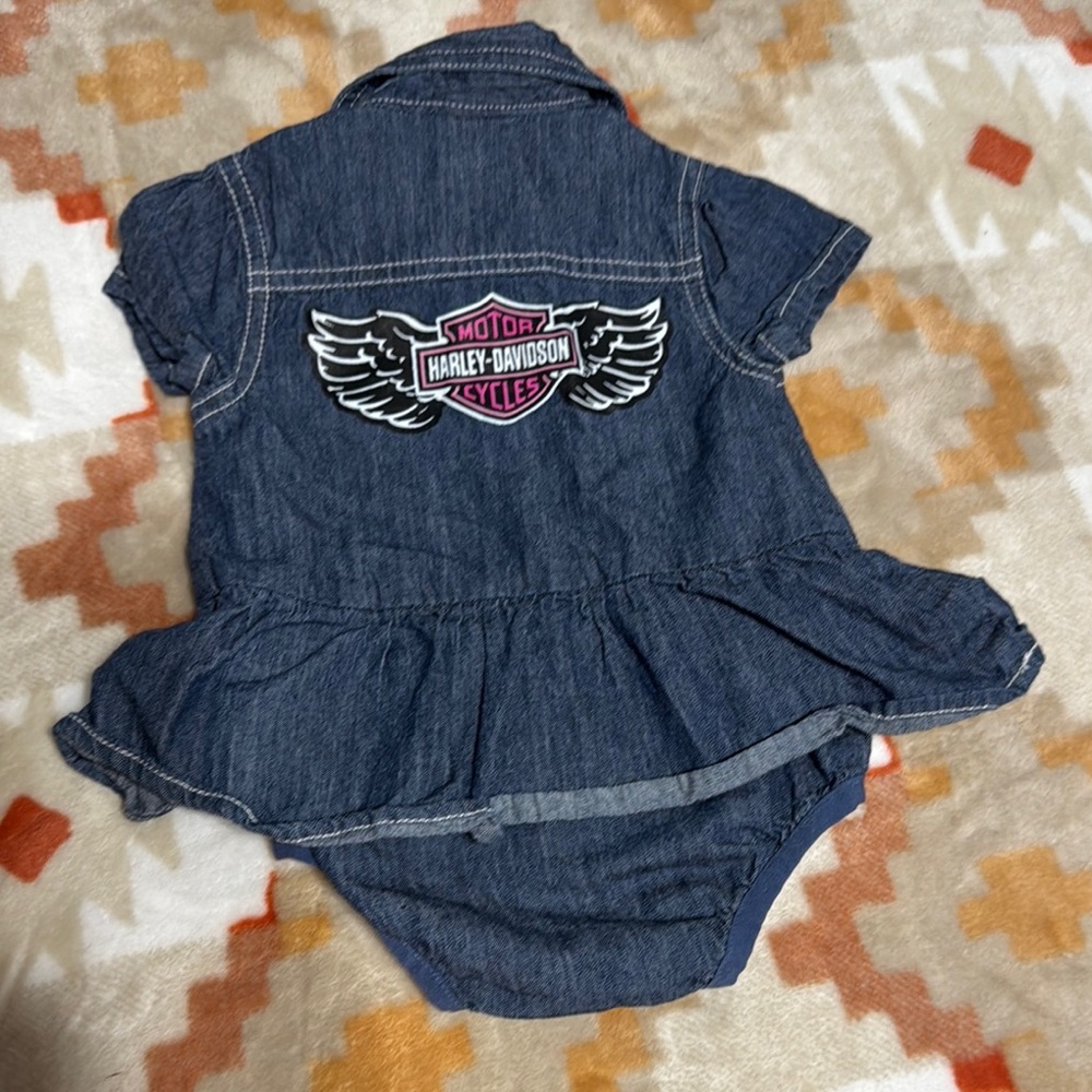 Harley-Davidson Infant Blue Denim Romper - Picture 2 of 5